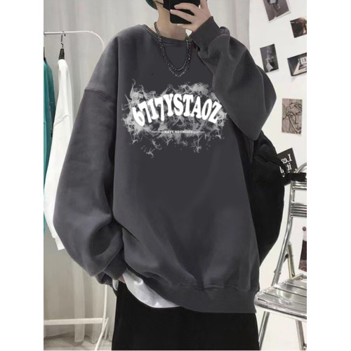 春秋季純棉圓領衛衣男士潮牌寬鬆薄款學生ins上衣絨衫無帽外套男