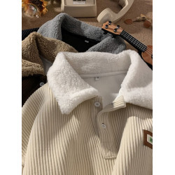 加肥加大碼300斤燈芯絨衛衣男春秋款加絨加厚美式繙領羊羔毛外套