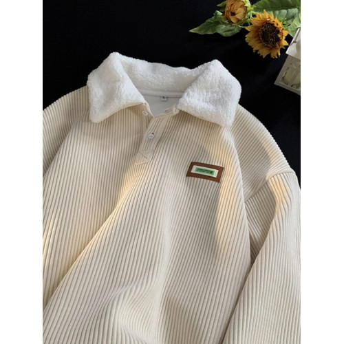 加肥加大碼300斤燈芯絨衛衣男春秋款加絨加厚美式繙領羊羔毛外套