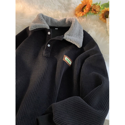 加肥加大碼300斤燈芯絨衛衣男春秋款加絨加厚美式繙領羊羔毛外套