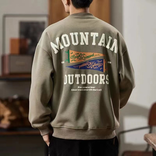 重磅美式衛衣男士秋季潮流潮牌發泡印花長袖青年寬鬆圓領外套上衣