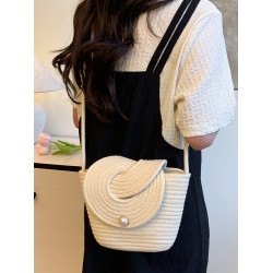 草編包包女2025新款珍珠休閒包斜背小包海邊度假沙灘包編織水桶包