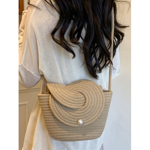 草編包包女2025新款珍珠休閒包斜背小包海邊度假沙灘包編織水桶包