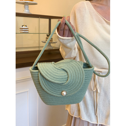 草編包包女2025新款珍珠休閒包斜背小包海邊度假沙灘包編織水桶包