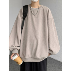 燈芯絨重磅衛衣男士春秋季oversize寬鬆衣服美式復古大碼圓領外套