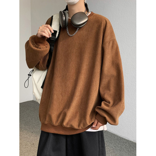 燈芯絨重磅衛衣男士春秋季oversize寬鬆衣服美式復古大碼圓領外套