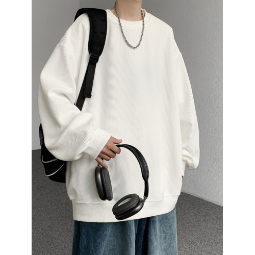 燈芯絨重磅衛衣男士春秋季oversize寬鬆衣服美式復古大碼圓領外套