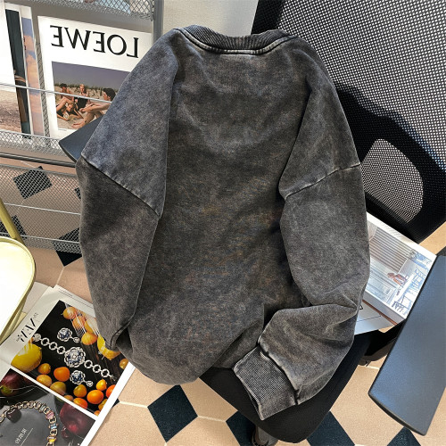 美式慵懶chic重磅水洗做舊純棉衛衣男女秋冬oversize痞帥加絨上衣