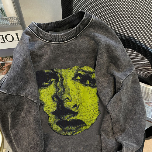 美式慵懶chic重磅水洗做舊純棉衛衣男女秋冬oversize痞帥加絨上衣