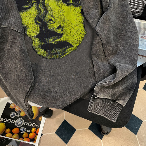 美式慵懶chic重磅水洗做舊純棉衛衣男女秋冬oversize痞帥加絨上衣