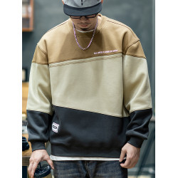 美式復古拼接衛衣男寬鬆潮牌撞色休閒上衣男士潮流大碼圓領外套潮