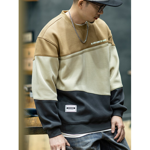 美式復古拼接衛衣男寬鬆潮牌撞色休閒上衣男士潮流大碼圓領外套潮 美式復古拼接衛衣男寬鬆潮牌撞色休閒上衣男士潮流大碼圓領外套潮