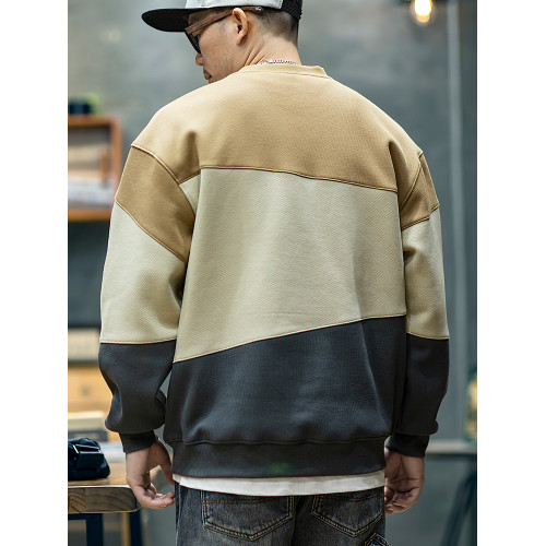 美式復古拼接衛衣男寬鬆潮牌撞色休閒上衣男士潮流大碼圓領外套潮 美式復古拼接衛衣男寬鬆潮牌撞色休閒上衣男士潮流大碼圓領外套潮