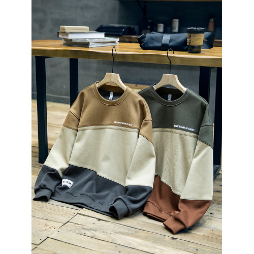 美式復古拼接衛衣男寬鬆潮牌撞色休閒上衣男士潮流大碼圓領外套潮 美式復古拼接衛衣男寬鬆潮牌撞色休閒上衣男士潮流大碼圓領外套潮