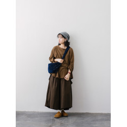 paleMoo |星 秋冬深藍細條單肩包包燈芯絨拉鍊手拎日系棉斜背布袋