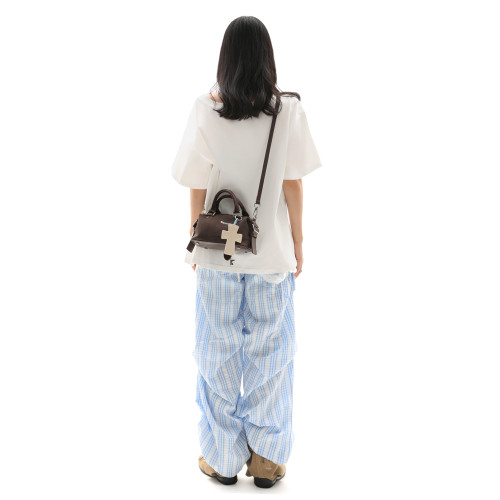 簡著25AW 原創 麂皮棕 moni十字架波士頓斜背小包包 手提包