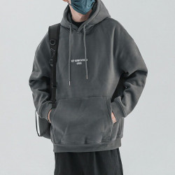 美式純棉連帽衛衣男春秋款ins潮日系寬鬆加絨外套復古銀狐絨上衣