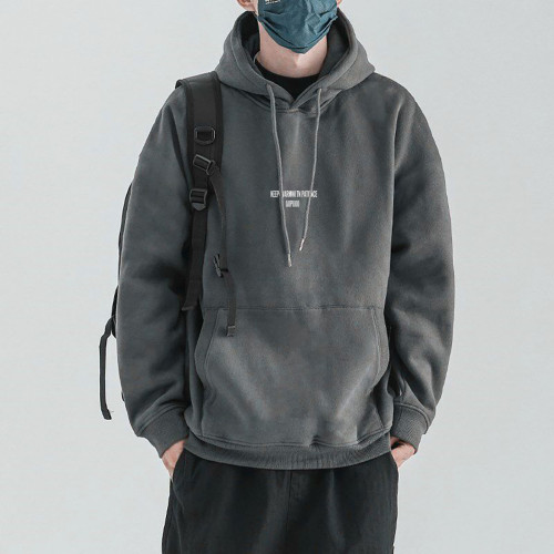 美式純棉連帽衛衣男春秋款ins潮日系寬鬆加絨外套復古銀狐絨上衣