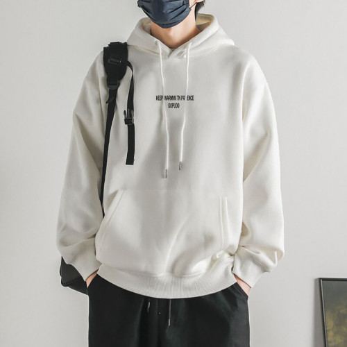 美式純棉連帽衛衣男春秋款ins潮日系寬鬆加絨外套復古銀狐絨上衣