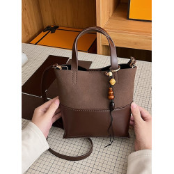 復古水桶包手縫自製diy手工材料包親手作撞色磨砂皮女斜後後背包禮物