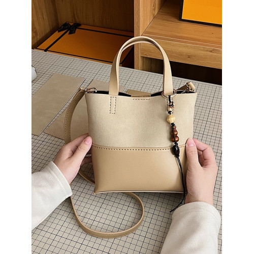 復古水桶包手縫自製diy手工材料包親手作撞色磨砂皮女斜後後背包禮物