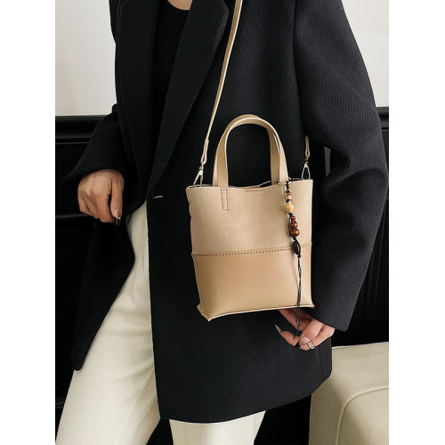 復古水桶包手縫自製diy手工材料包親手作撞色磨砂皮女斜後後背包禮物