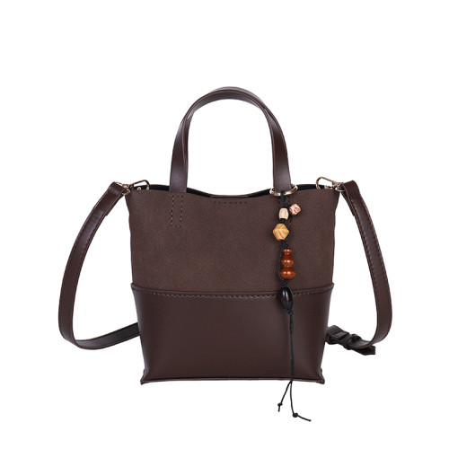 復古水桶包手縫自製diy手工材料包親手作撞色磨砂皮女斜後後背包禮物