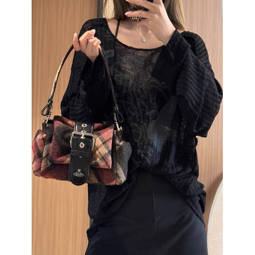 ins復古百搭格紋羊毛呢星球單肩腋下包包鏈條女包手提包2025新款 ins復古百搭格紋羊毛呢星球單肩腋下包包鏈條女包手提包2025新款