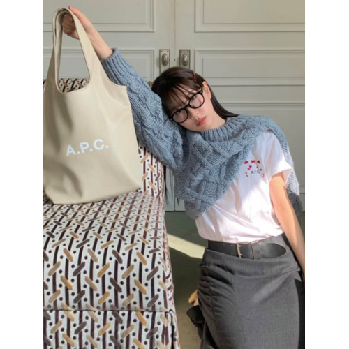 韓國APC女士印花皮質托特包大容量通勤包單肩電腦包手提包