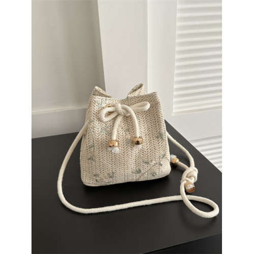 編織包包女2025春夏新款潮時尚網紅沙灘草編包ins百搭斜背水桶包 編織包包女2025春夏新款潮時尚網紅沙灘草編包ins百搭斜背水桶包