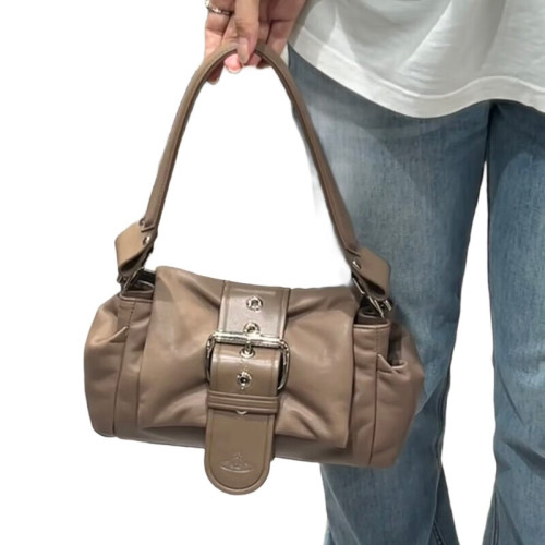 2025新款復古百搭皮帶釦軟糯星球手提單肩腋下包包女日韓個性潮品