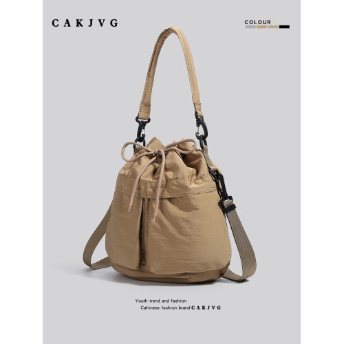 CAKJVG小衆高級感包包多口袋輕便帆布包手提水桶包尼龍單肩斜後後背包