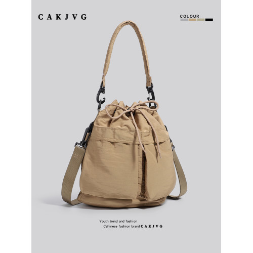 CAKJVG小衆高級感包包多口袋輕便帆布包手提水桶包尼龍單肩斜後後背包