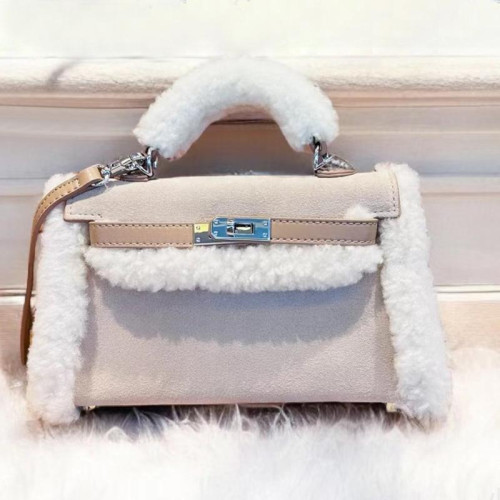 ins網紅同款休閒百搭磨砂麂皮絨繙毛皮毛毛女包凱莉包小包斜後後背包