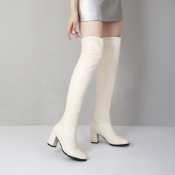 32-43過膝長靴女白色粗跟新款加絨高筒長筒靴小個子粗腿騎士靴女