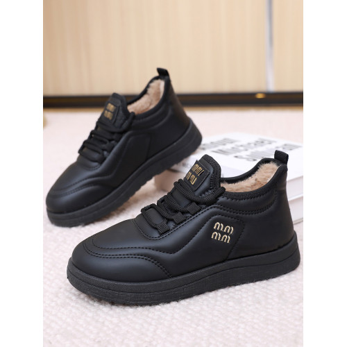 老北京布鞋女冬季加絨皮面防水媽媽休閒運動鞋厚底一腳蹬防滑棉靴