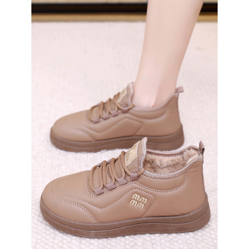 老北京布鞋女冬季加絨皮面防水媽媽休閒運動鞋厚底一腳蹬防滑棉靴