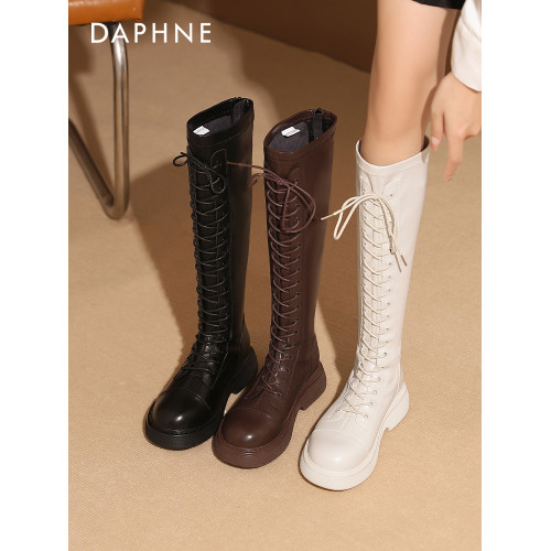 達芙妮棕色長筒靴女2026秋冬爆款美拉德長靴厚底靴子女顯瘦騎士靴