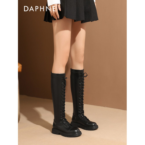 達芙妮棕色長筒靴女2026秋冬爆款美拉德長靴厚底靴子女顯瘦騎士靴