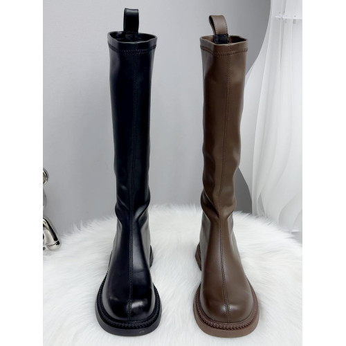 胖妹妹薄底顯瘦長筒騎士靴子女靴2025年加絨雅丹風高筒靴平口長靴