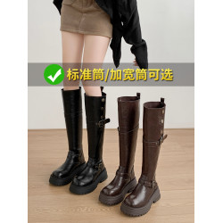 長筒靴女粗腿大筒圍厚底高筒靴顯瘦靴子騎士靴兩穿秋復古大碼女靴
