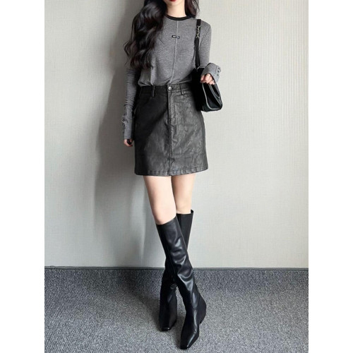 小黑線上~復古黑色粗跟騎士靴百搭長靴子女2025秋冬不過膝高筒靴