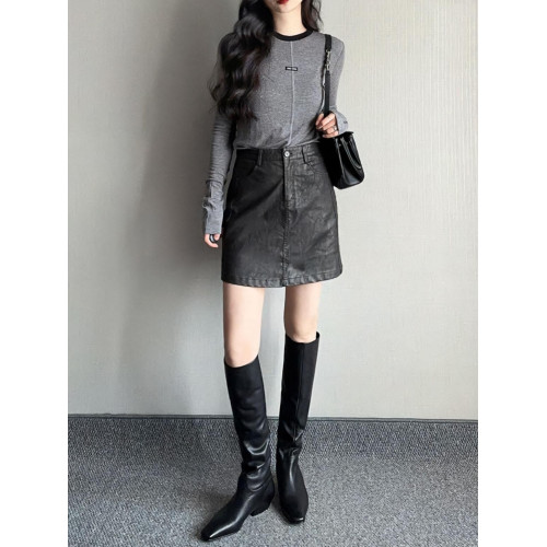 小黑線上~復古黑色粗跟騎士靴百搭長靴子女2025秋冬不過膝高筒靴