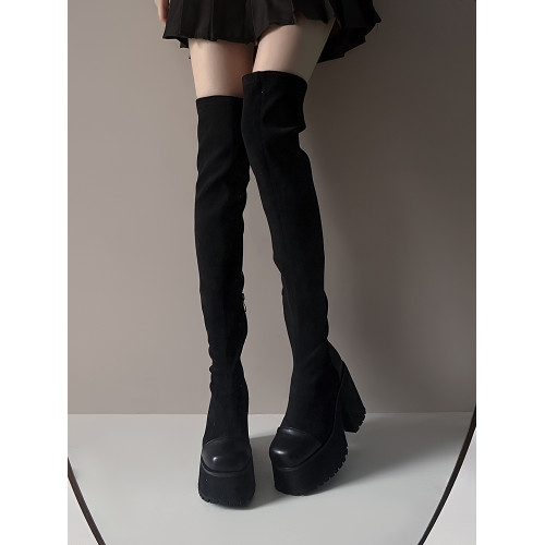 花小姐辣妹厚底過膝長筒靴女2025年秋冬新款小個子增高彈力瘦瘦靴