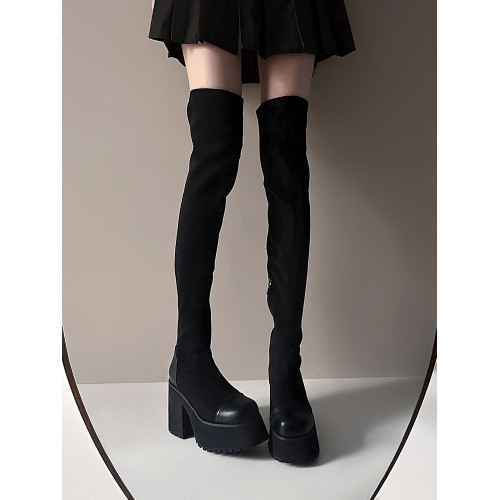 花小姐辣妹厚底過膝長筒靴女2025年秋冬新款小個子增高彈力瘦瘦靴