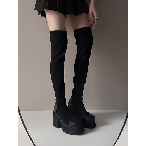 花小姐辣妹厚底過膝長筒靴女2025年秋冬新款小個子增高彈力瘦瘦靴