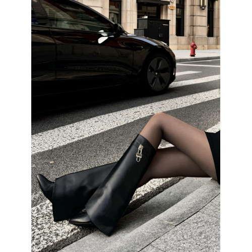 花小姐歐美鎖釦褲琯靴子女長筒靴2026年新款顯瘦不過膝高筒騎士靴