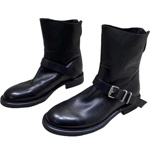 歐洲站2025新款春秋單靴真皮馬丁靴低跟平底短靴女英倫風切爾西靴