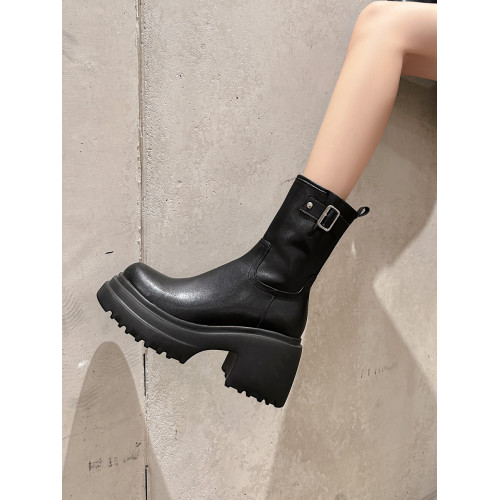 靴子女2026年新款秋冬季厚底短靴圓頭松糕底小個子增高馬丁騎上靴