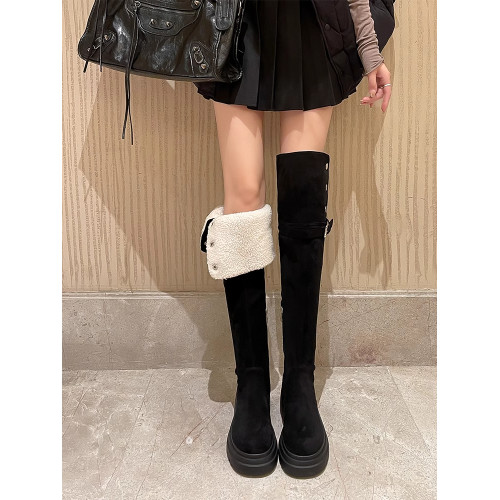 34~43碼美拉德兩穿繙折高跟過膝靴子大筒圍胖mm加寬長筒騎士靴女